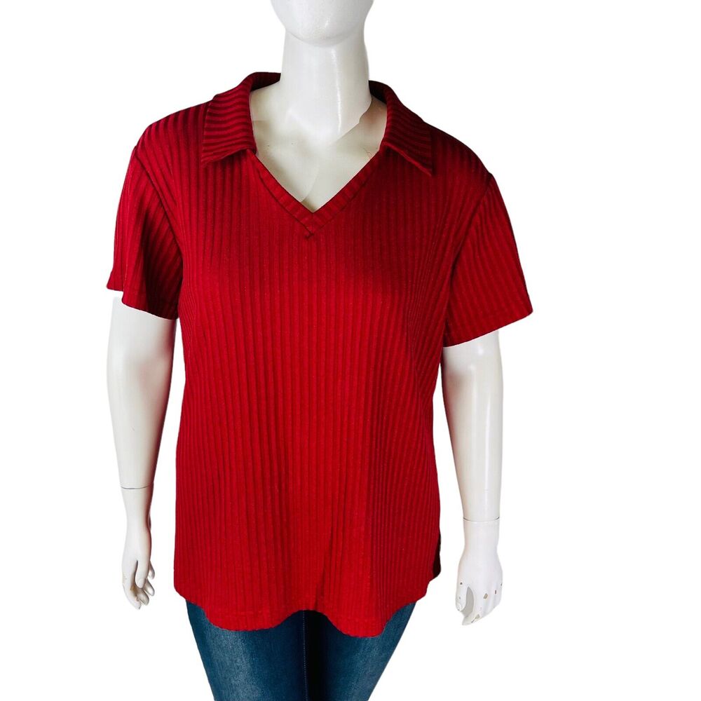 Vintage Sharon Anthony Womans‎ Sz 2X Blouse Short Sleeve Solid Ribbed Stretch